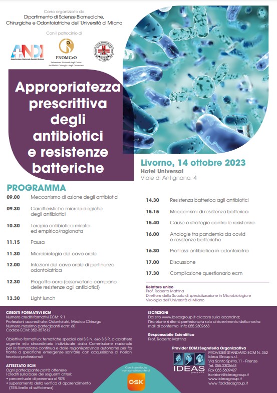 Clicca per accedere all'articolo Corso "Appropriatezza prescrittiva degli antibiotici e resistenze batteriche" - Hotel Universal Livorno 14 Ottobre 2023