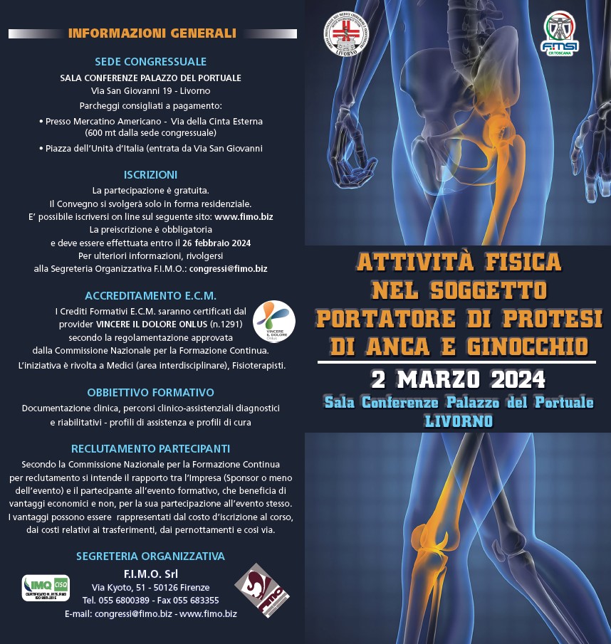 Clicca per accedere all'articolo Congresso “Attività fisica nel soggetto portatore di protesi di anca e ginocchio”.
